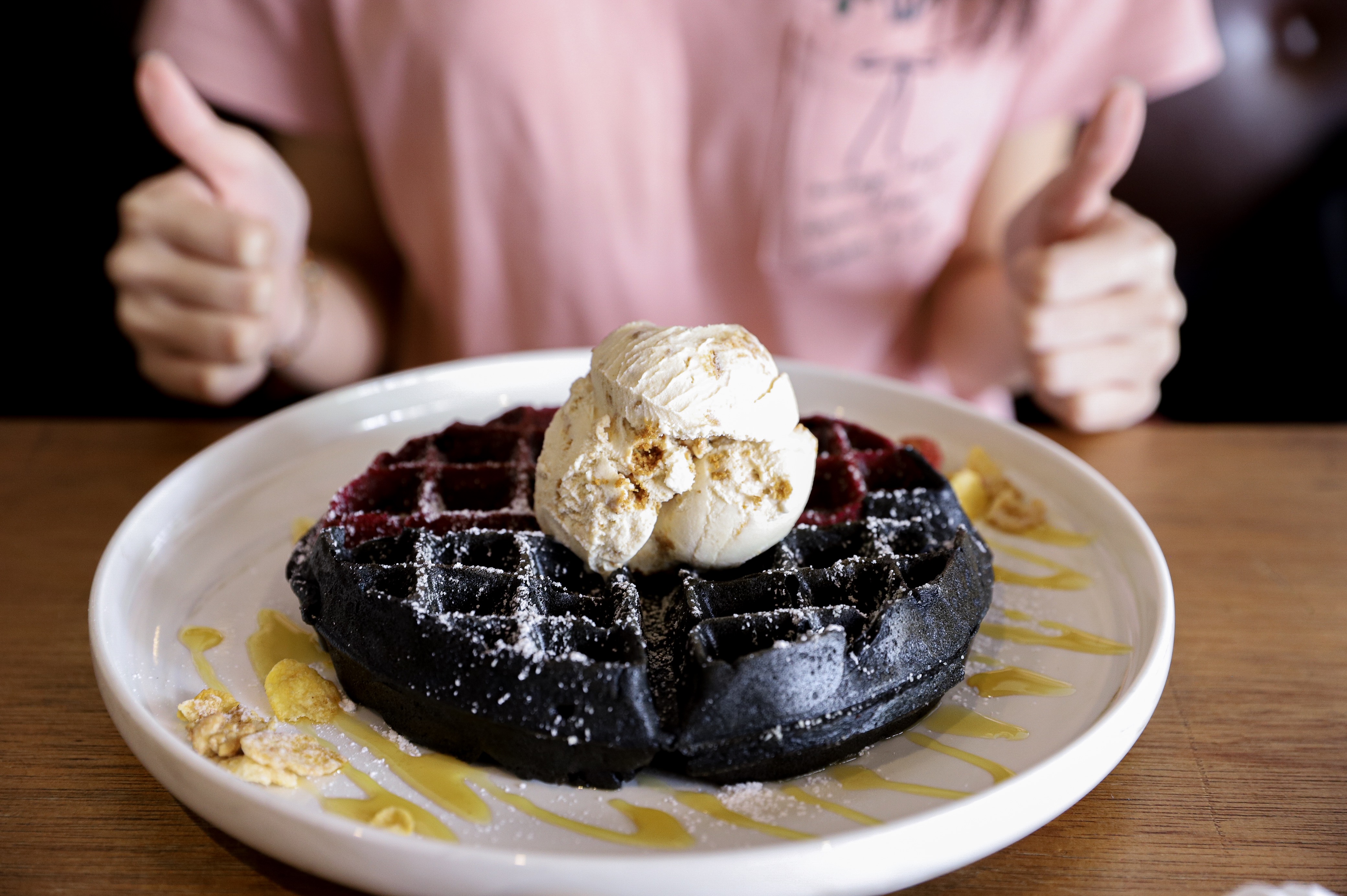 route sixtysix, ice cream parlour in bedok, charcoal waffle with ice cream