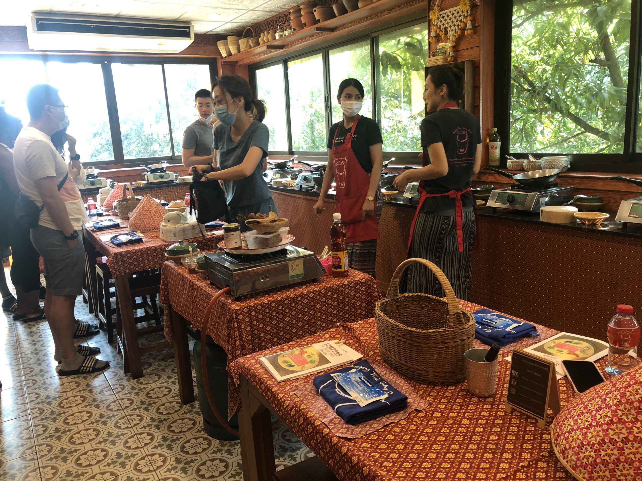 Kitchen in Sompong Thai Cooking School, attraction in Bangkok