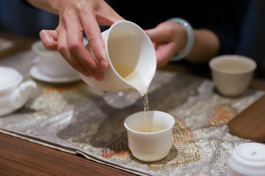 Tea appreciation session at Royal Eternity Tea. Tea Master brewing tea for us