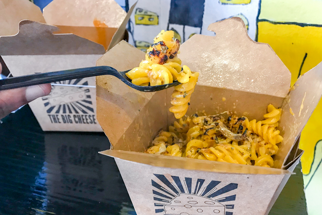 Big Cheese Mac & Cheese with truffle oil, charred gruyere and pulled beef