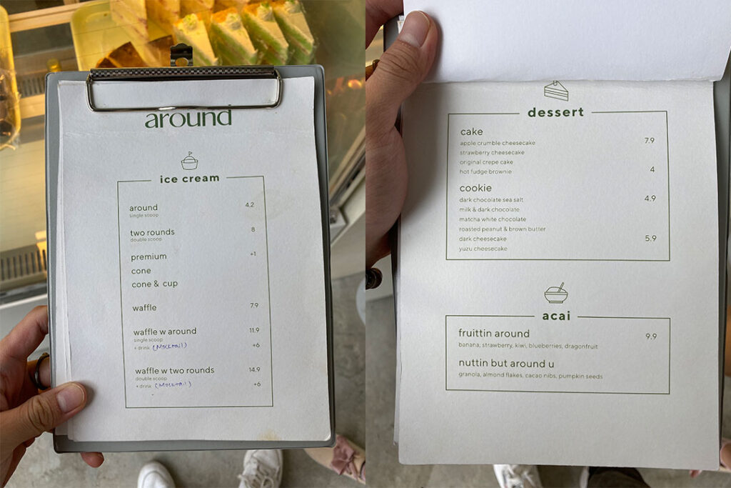Around Menu for Ice Cream, Coffee and Acai