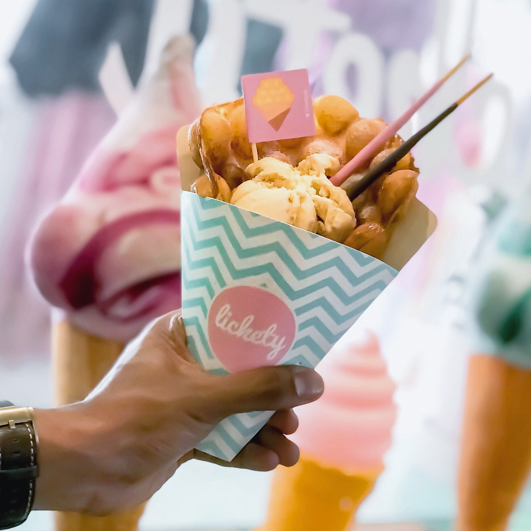 Ice Cream and Egglet Waffles (Hong Kong Gai Dan Zai) at Lickety, Ice Cream Parlour near Haji Lane