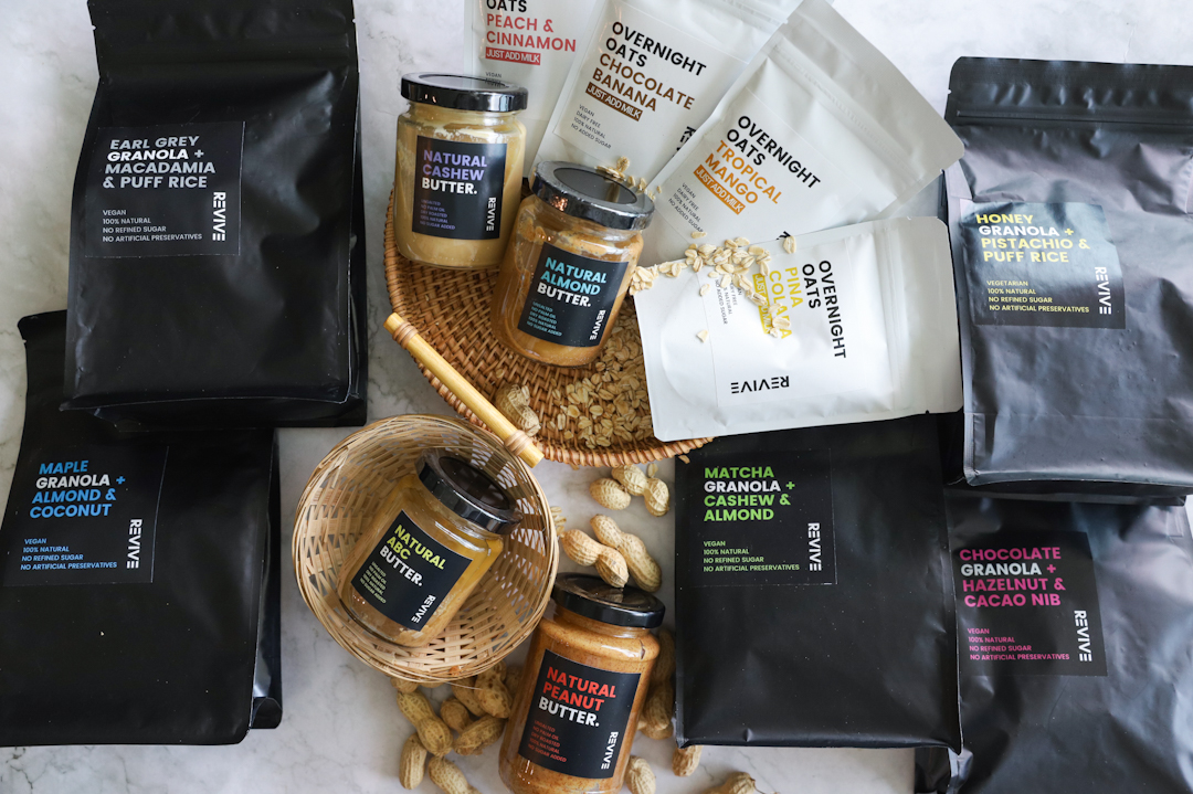 Flat Lay for Revive, healthy snacks for breakfast in Singapore
