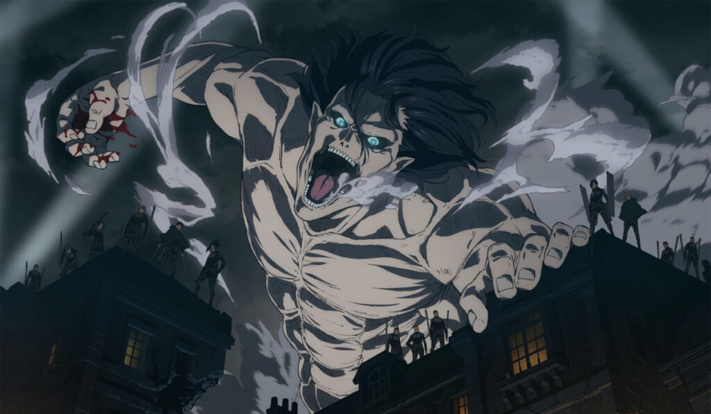 Eren Yeager turning into Attack Titan. Scene from Attack on Titan