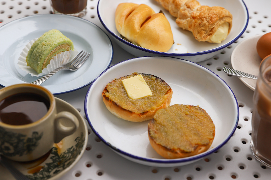 Old-school bakes and coffee at Chin Mee Chin Confectionary: Nanyang Coffee, Kaya Swiss Roll, Kaya Toast, Otah Bun and Cream Horn
