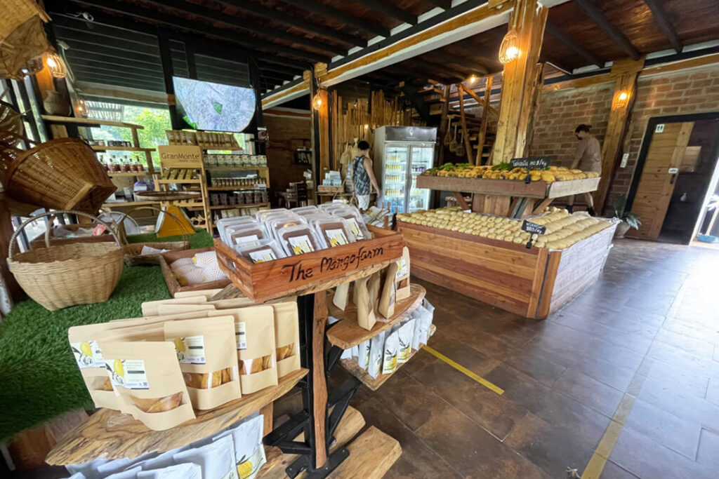 Souvenir shop with fresh mangos and mango snacks at Mango House Farm Khao Yai, Thailand