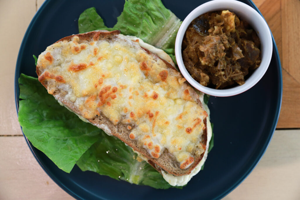 four cheese grilled cheese with beef rendang signature dish at ambling turtle cafe
