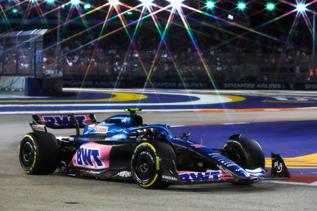Blue race car at Singapore Grand Prix F1