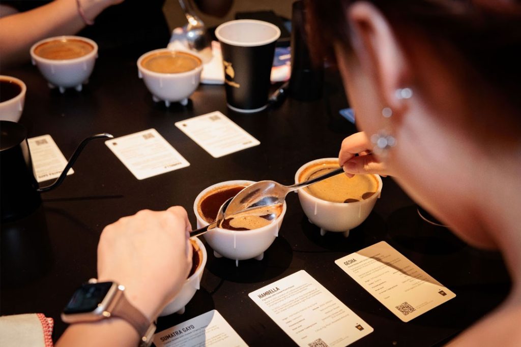 Cupping process at Luckin Coffee Bean to Cup Workshop