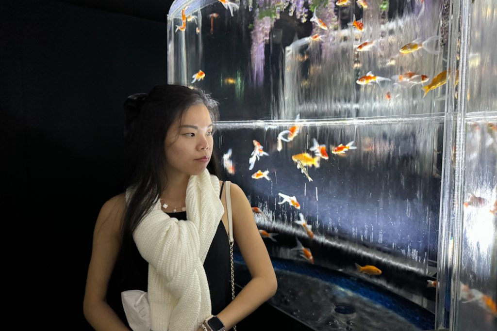Looking at goldfish in Ginza museum