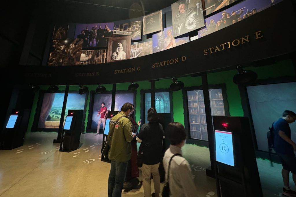 Photo booths on the left to cast your face on the photo frames in this section