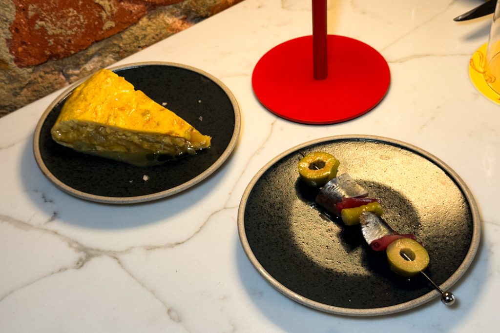 Tortilla Donostia Slice and Gilda Pinxto