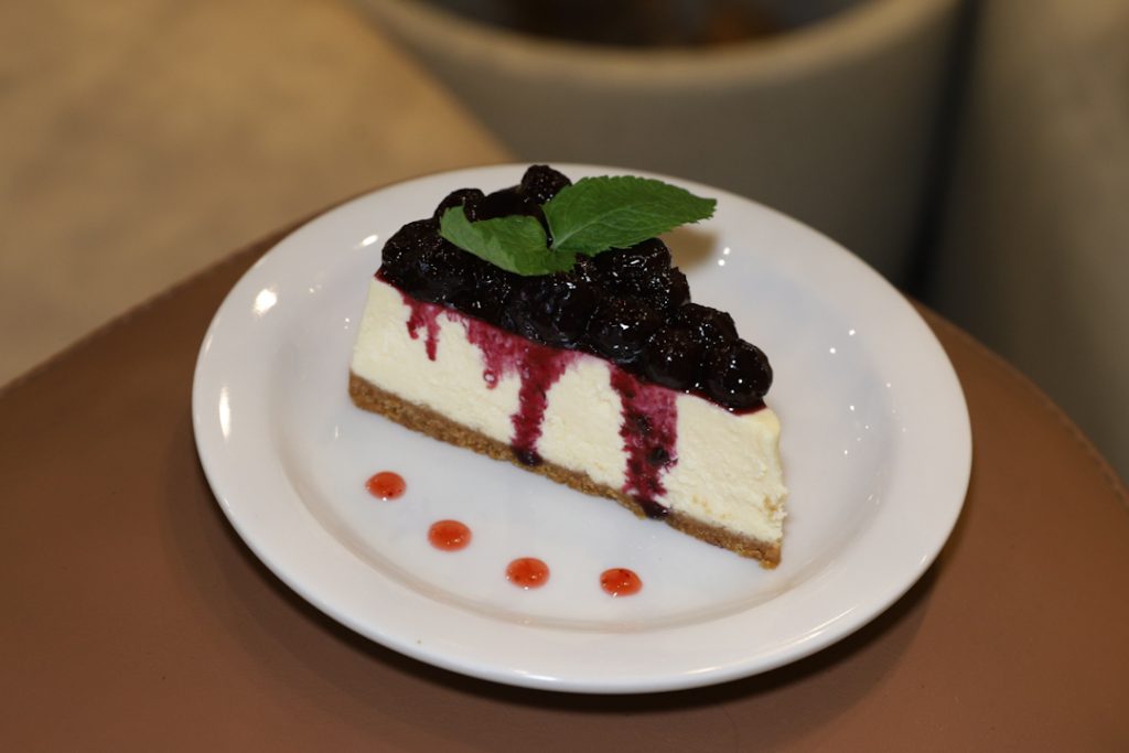 New york cheesecake with blueberries at Acoustics Coffee Bar