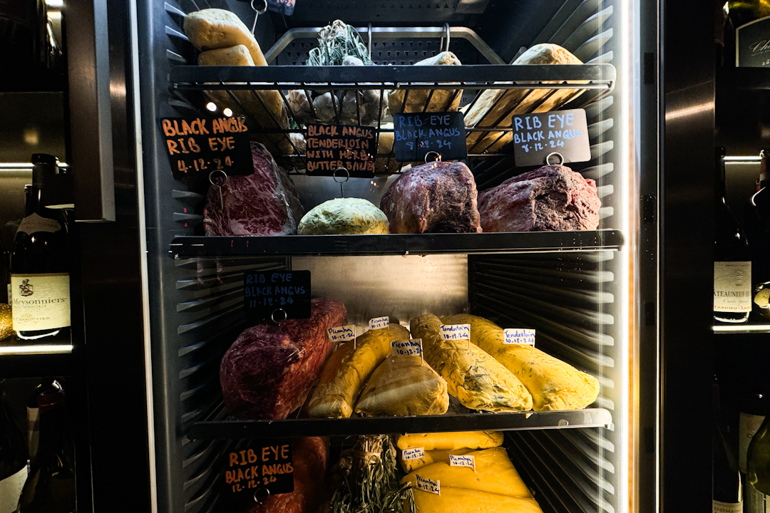 Dry-aged beef cabinet at LAVA Fire Grill