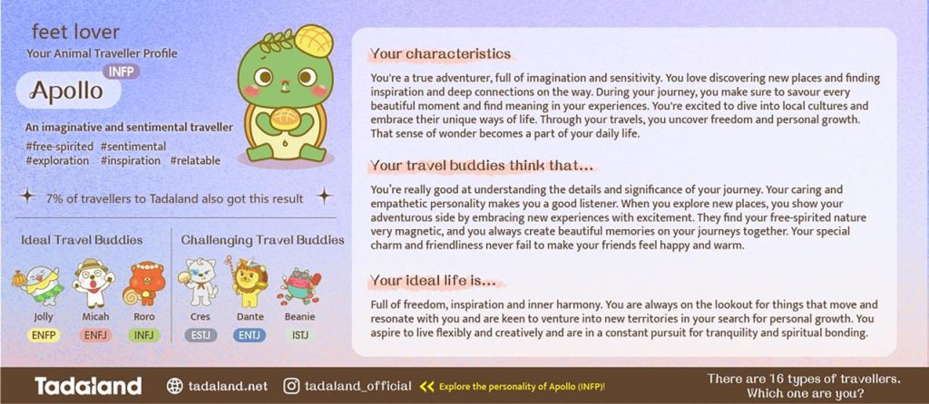Apollo INFP Tadaland quiz results