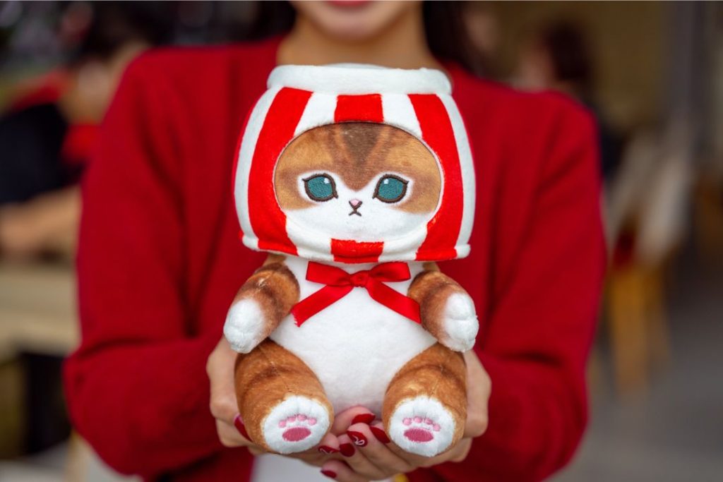 8-inch plush. mofusand wearing KFC bucket
