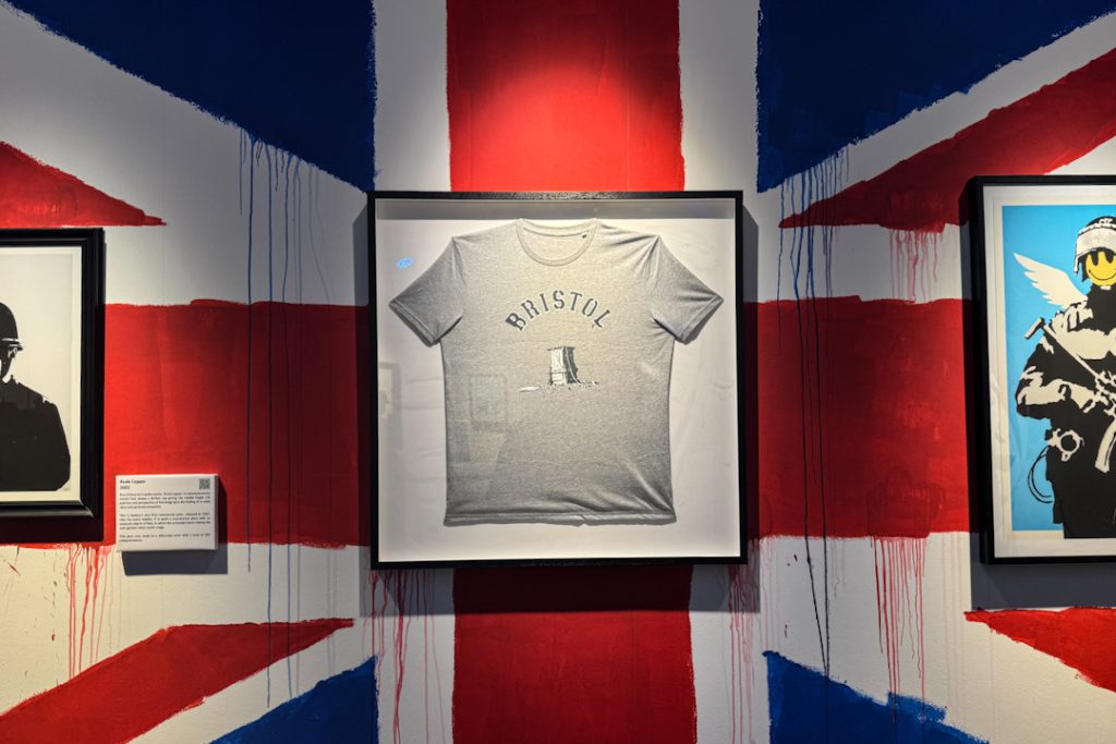 England flag artwork at The Art of Banksy Singapore