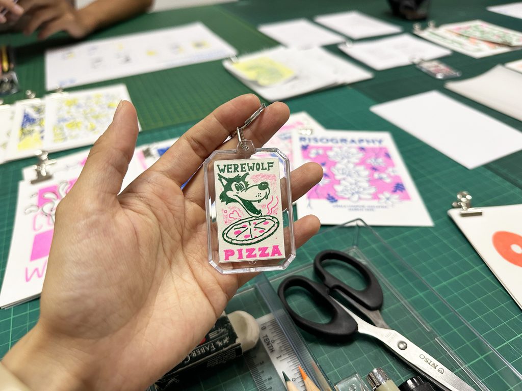 Final risograph keychain at Bang Bang Zine GMBB