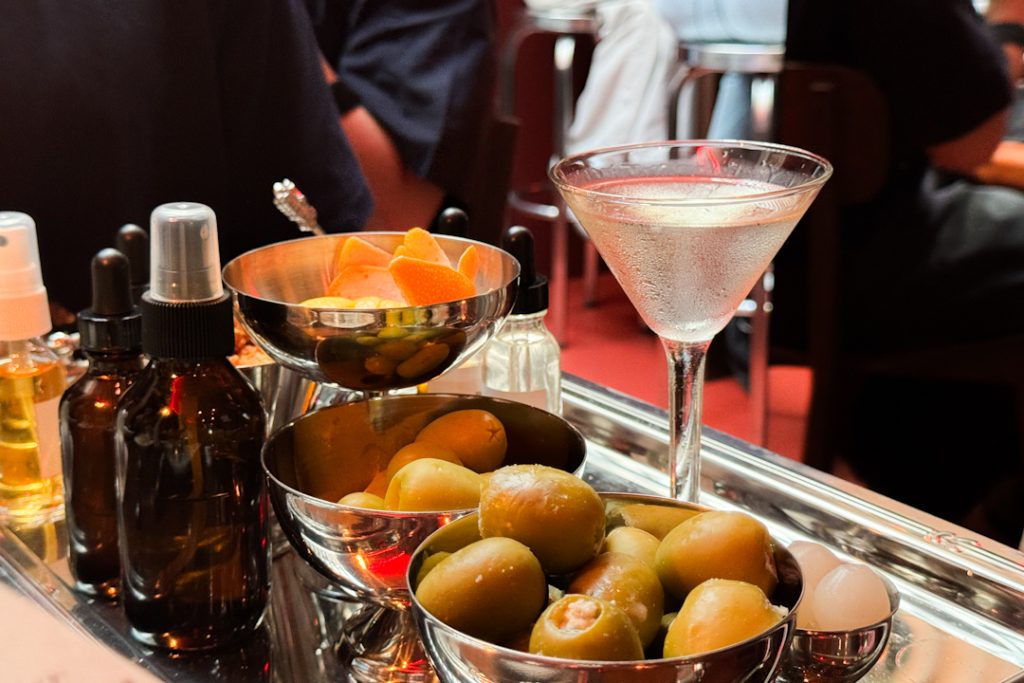 Proper Martini Service metal tray with martini accoutrements