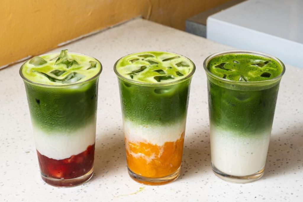 three types of matcha latte at this cafe