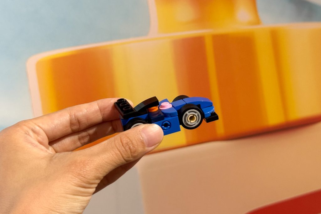 Mini LEGO Race Car for redemption at LEGO pop up at orchard