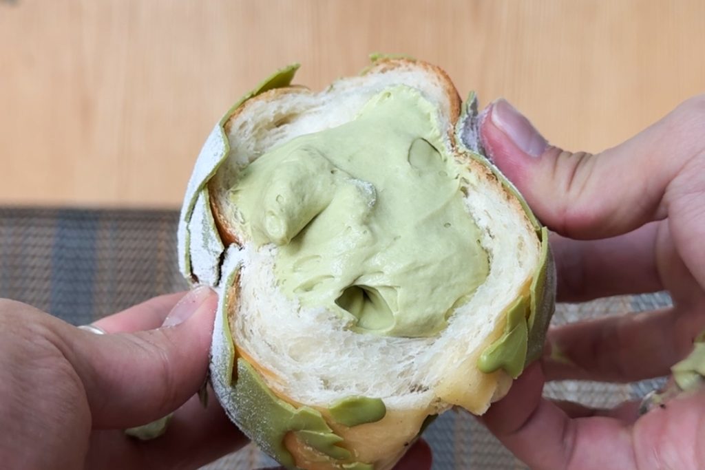 Matcha Salt Bread interior cream
