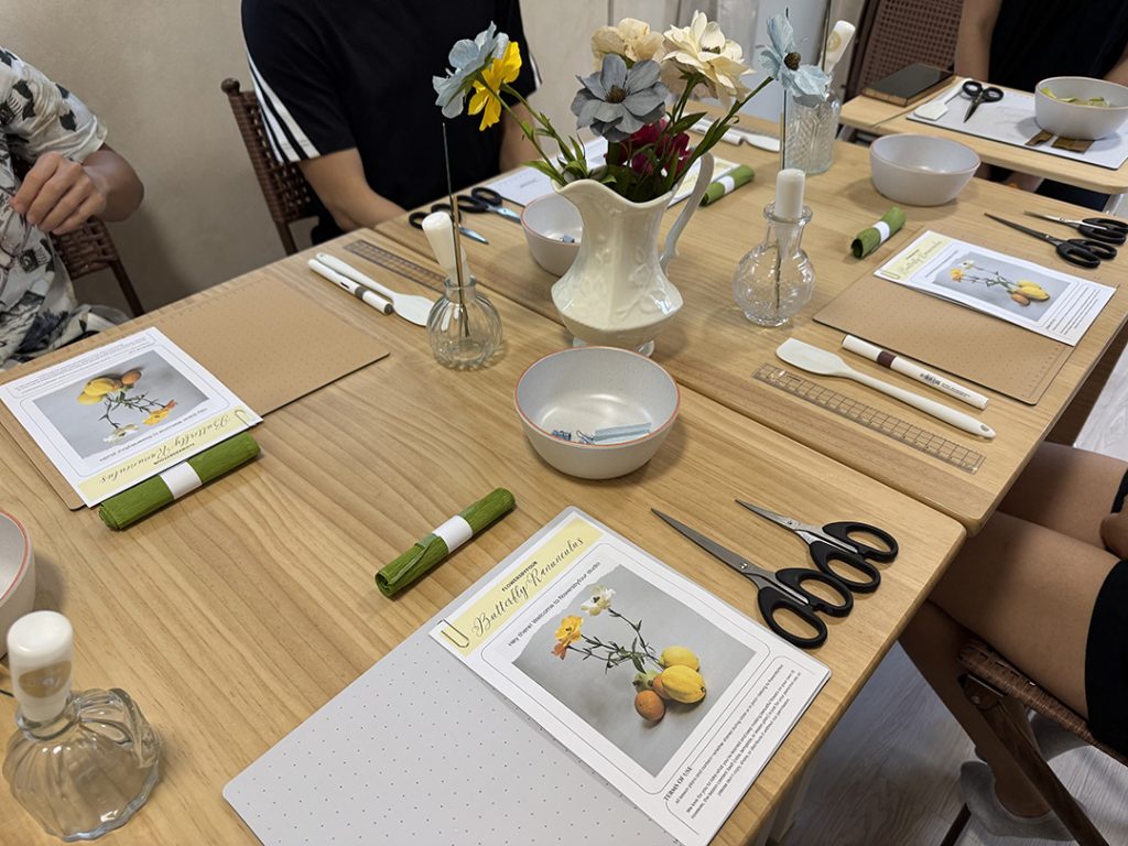 flowersbyfour paper flower workshop work station