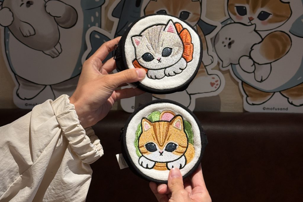 Mofusand x Sushi Tei Embroidered Pouch with foldable bag design