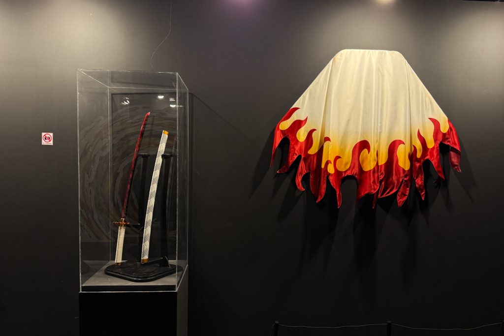 Rengoku's cape and sword at the Demon Slayer exhibition in Singapore
