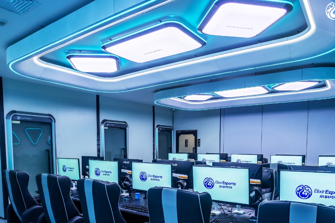 Gaming rigs and esports setup inside Elixir Esports at CQ Clarke Quay