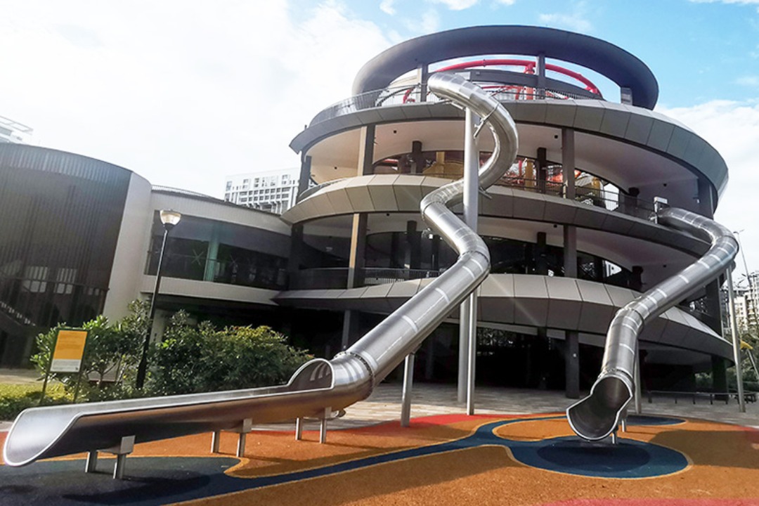 Nature-themed climbing structures at Coastal PlayGrove, East Coast Park