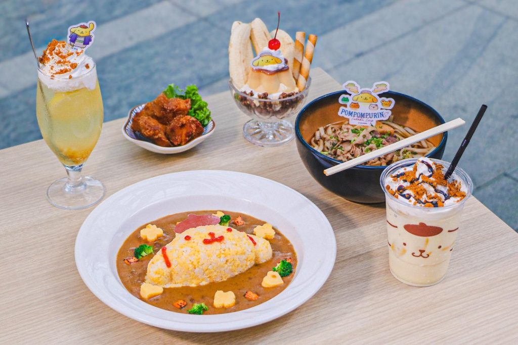 Pompompurin themed curry rice and udon dishes at Japan Rail Cafe pop-up