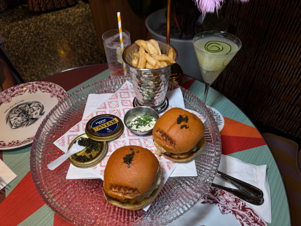 Burgers and caviar at Mama Restaurant, hotel