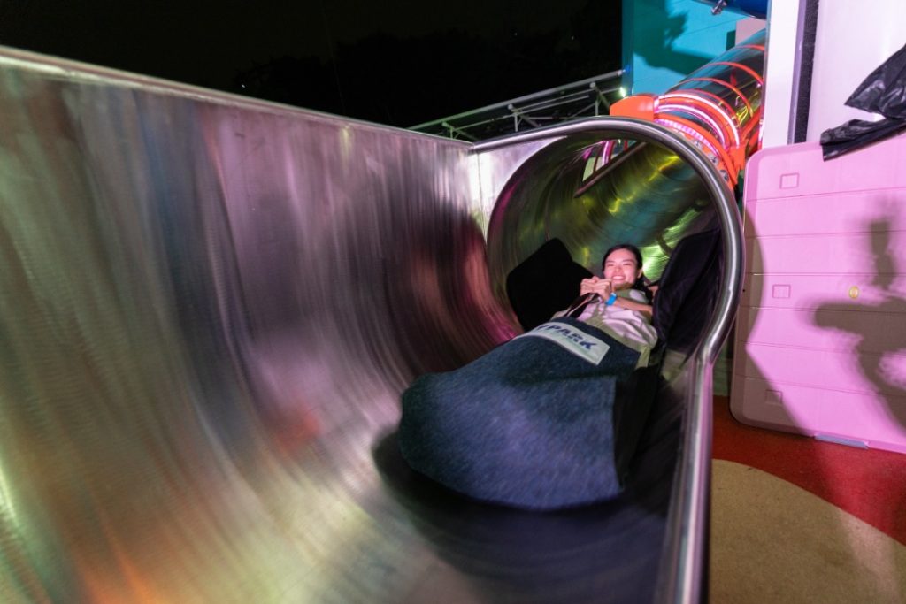 Our co-founder sliding down Skypark's newest The Big Klook Slide