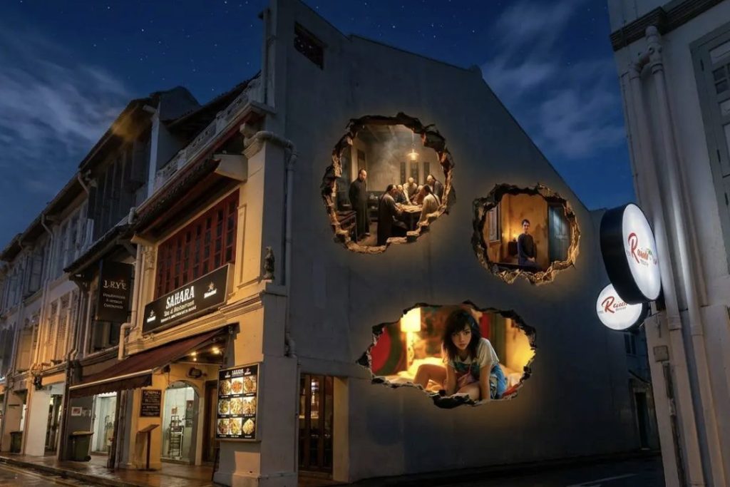 The River Echo Chambers back alley projection installation at Singapore River Festival 2026