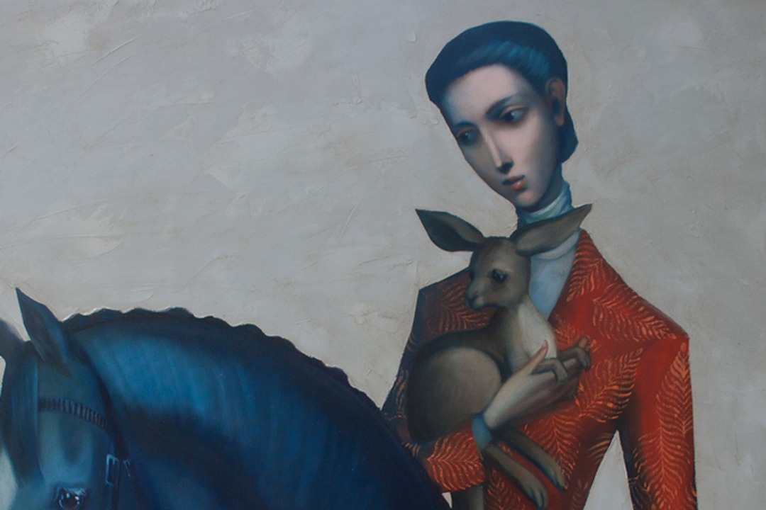 Lauren Wilhelm painting of a figure holding a kangaroo beside a horse ahead of Liminality at REDSEA Gallery Dempsey Hill Singapore 2026